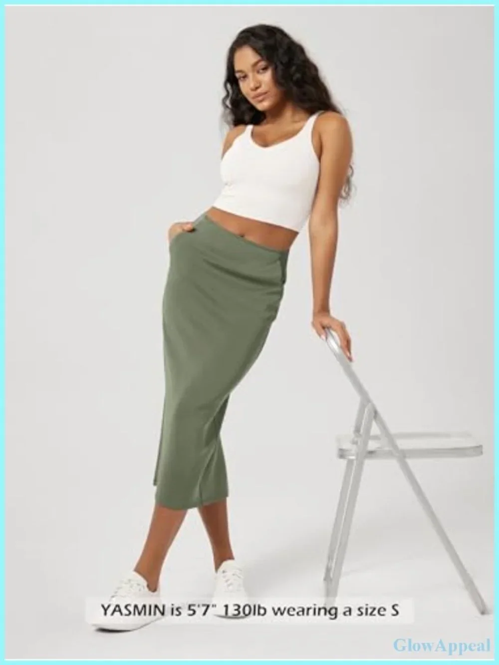 Women's High Waist Midi Pencil Skirt with Slit and Pockets